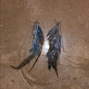 blue feather earrings